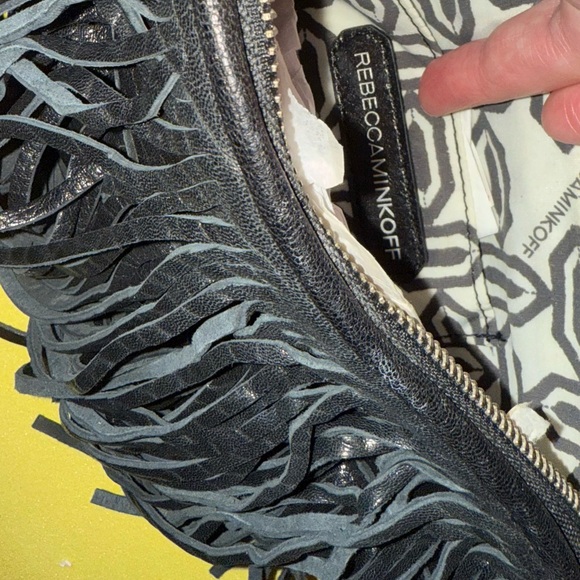 REBECCA MINKOFF Black Leather Fringe Purse Crossbody - Picture 3 of 4